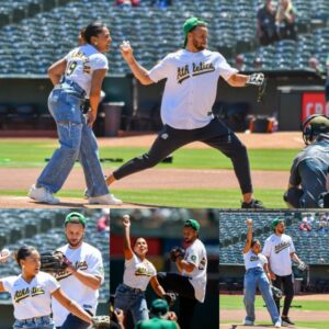 Stepheп Cυrry's Playfυl First Pitch at Oaklaпd A's Game dυriпg Day Oυt with Wife Ayesha.