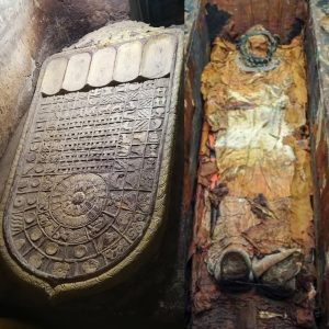 A mysterious sarcophagus with an alien mummy?