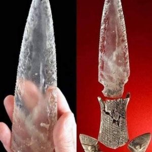 This is a 5,000-year-old Crystal dagger discovered in a megalithic tomb in present-day Spain.