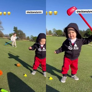 Patrick Mahomes Plays Golf with His Son Bronze and Daughter Sterling