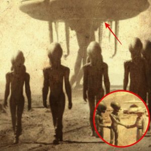 Photographs depict a group of aliens landing a UFO in the Atacama Desert.