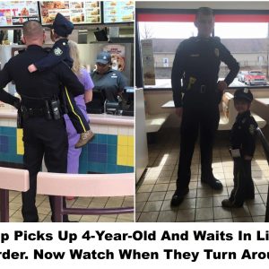 Cop Picks Up 4-Year-Old And Waits In Line To Order. Now Watch When They Turn Around...