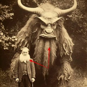 The photo was taken in the 1720s, Bearded monster with bearded man. Are they related?