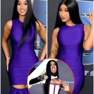 Cardi B rocks skintight ruched purple dress Headed for F9 show honorary pathway in Miami… prior to wearing a low profile jumpsuit for her exhibition