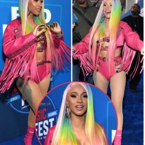 Cardi B captures everyone’s attention with a ribald pink calfskin outfit and rainbow hair as she leads stars at Bud Light Super Bowl Music Fest