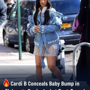 Cardi B conceals her knock in an intricate denim coat as pregnant rapper goes out after large uncover