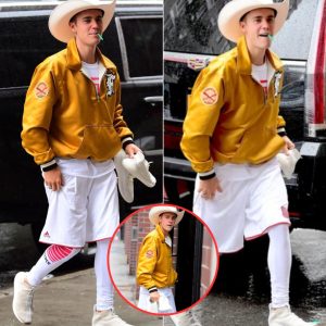 Justin Bieber wears a Stetson and chews on a straw as he unleashes his inner cowboy in New York