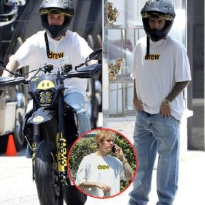 Justin Bieber takes a cruise on his custom Drew motorcycle to pick up some coffee in Beverly Hills